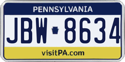 PA license plate JBW8634