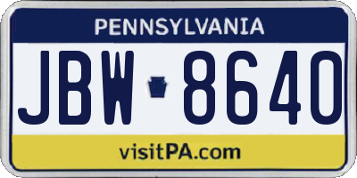 PA license plate JBW8640