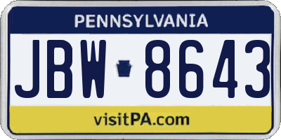 PA license plate JBW8643