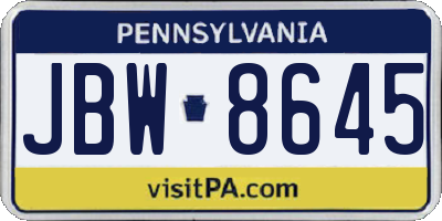 PA license plate JBW8645