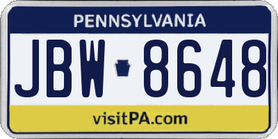 PA license plate JBW8648