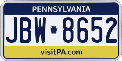 PA license plate JBW8652