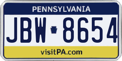 PA license plate JBW8654