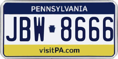 PA license plate JBW8666