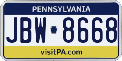 PA license plate JBW8668