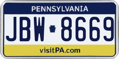 PA license plate JBW8669