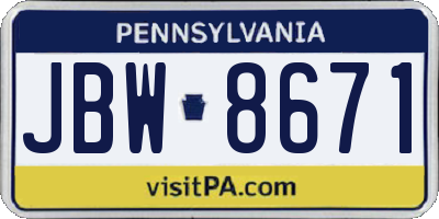 PA license plate JBW8671