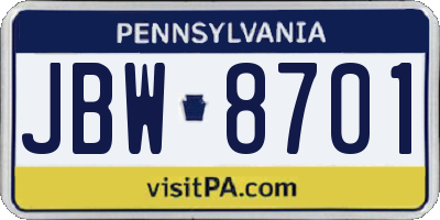 PA license plate JBW8701