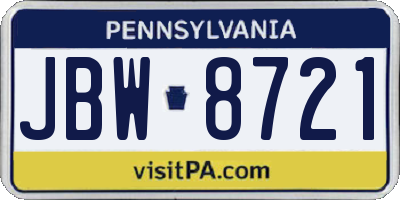 PA license plate JBW8721