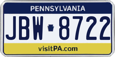 PA license plate JBW8722