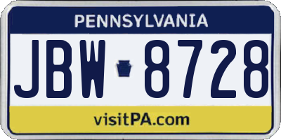 PA license plate JBW8728