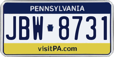 PA license plate JBW8731