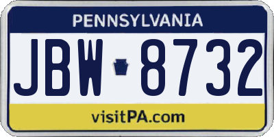 PA license plate JBW8732