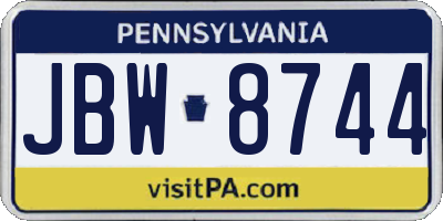 PA license plate JBW8744