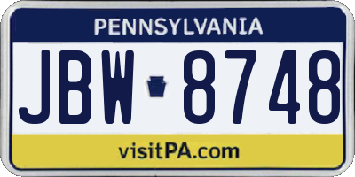 PA license plate JBW8748