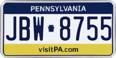 PA license plate JBW8755