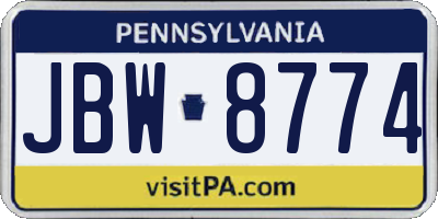 PA license plate JBW8774