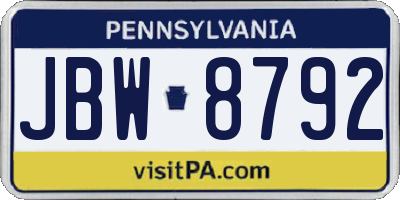 PA license plate JBW8792