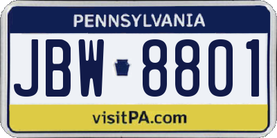 PA license plate JBW8801