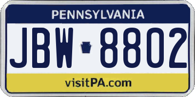 PA license plate JBW8802