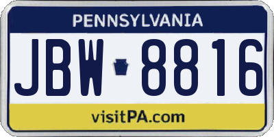 PA license plate JBW8816