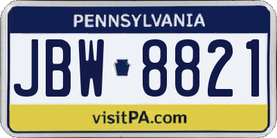 PA license plate JBW8821