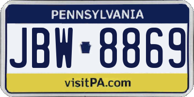 PA license plate JBW8869