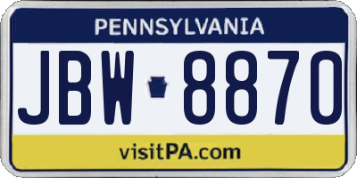 PA license plate JBW8870