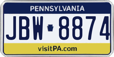 PA license plate JBW8874