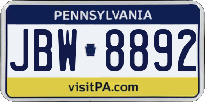PA license plate JBW8892