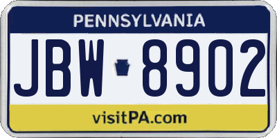 PA license plate JBW8902