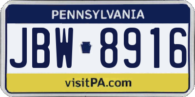PA license plate JBW8916