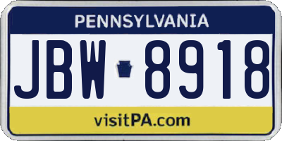 PA license plate JBW8918