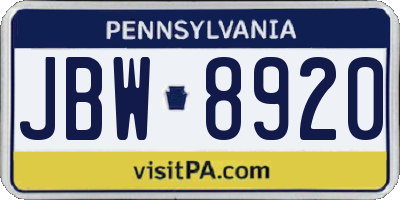 PA license plate JBW8920