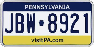 PA license plate JBW8921