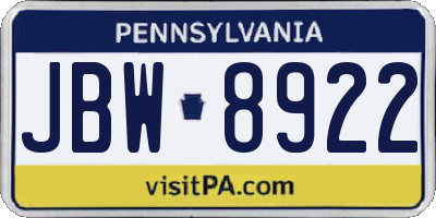 PA license plate JBW8922