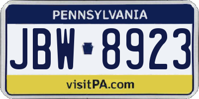 PA license plate JBW8923