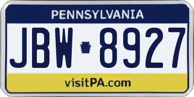 PA license plate JBW8927