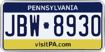 PA license plate JBW8930