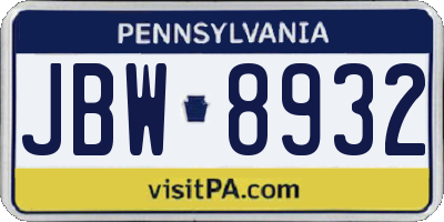 PA license plate JBW8932