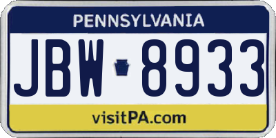PA license plate JBW8933