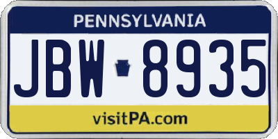 PA license plate JBW8935