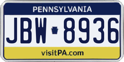 PA license plate JBW8936
