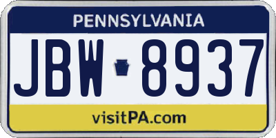 PA license plate JBW8937