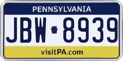 PA license plate JBW8939