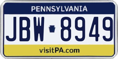 PA license plate JBW8949