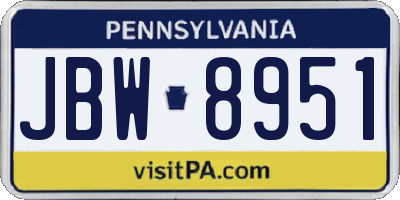 PA license plate JBW8951