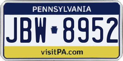 PA license plate JBW8952