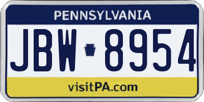 PA license plate JBW8954