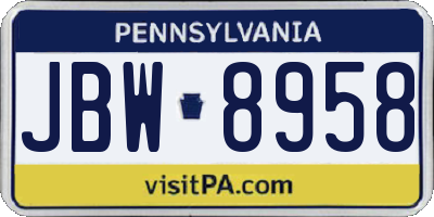 PA license plate JBW8958